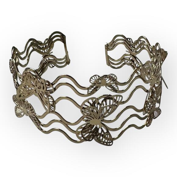 Vintage Y2K Gold 3D Butterfly Arm Cuff Bracelet Adjustable Upper Arm Jewelry - Picture 5 of 6